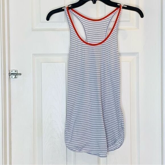 Lululemon What The Sport Singlet Silver Stripe Silver Fox White / Alarming Sz 4 - Picture 1 of 8